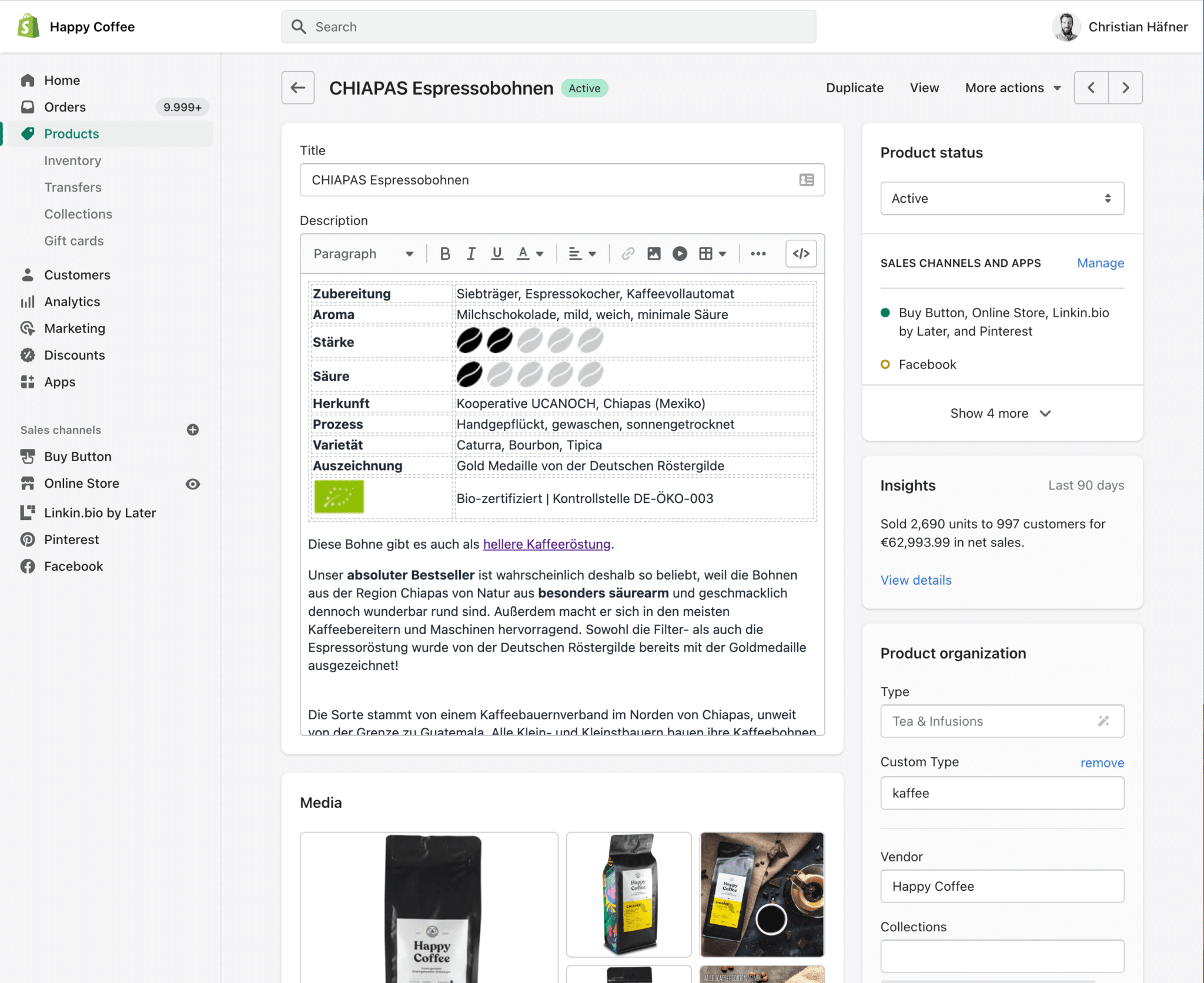 Shopify Produktverwaltung