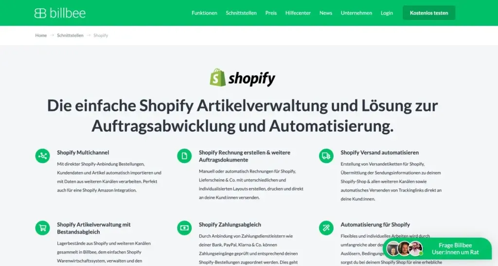 Shopify Rechnungen erstellen mit Billbee