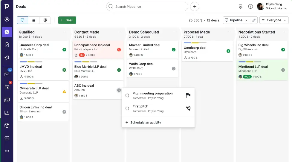 CRM Systeme - Pipedrive Pipeline Darstellung