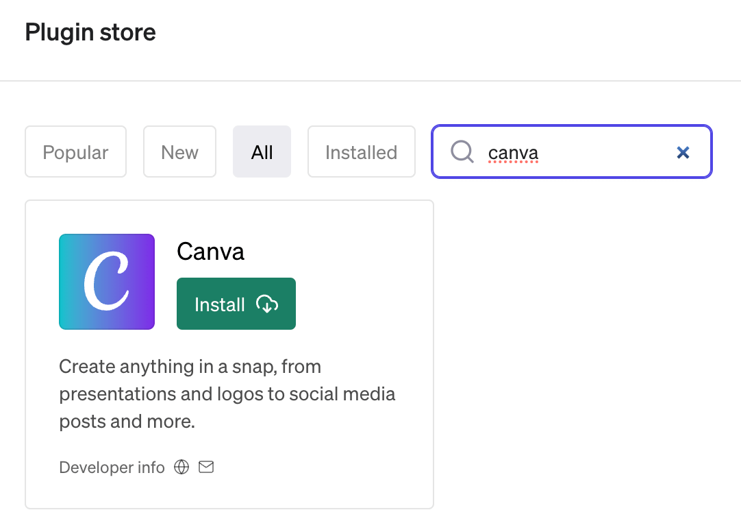 Canva Plugin im ChatGPT Plugin Store