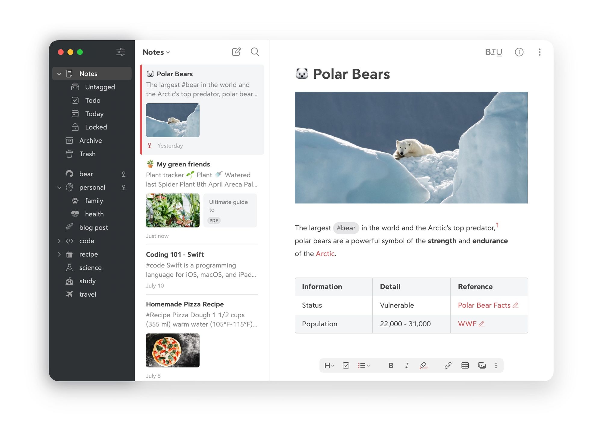 App zum Schreiben "Bear"