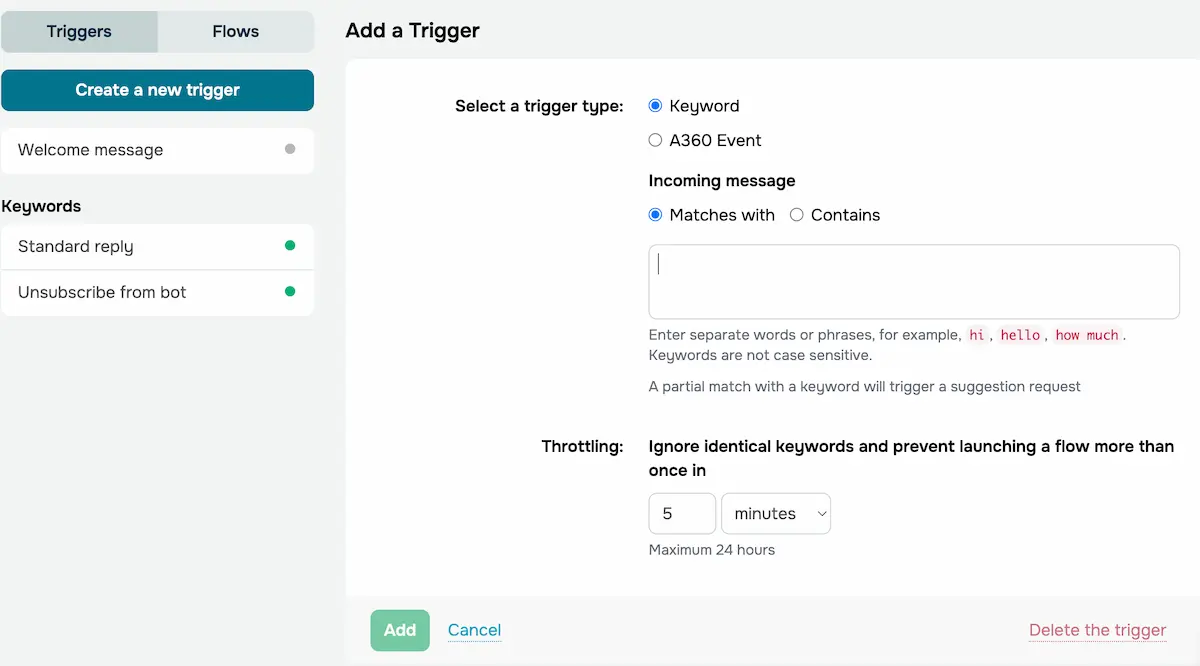 Chatbot Trigger in Sendpulse