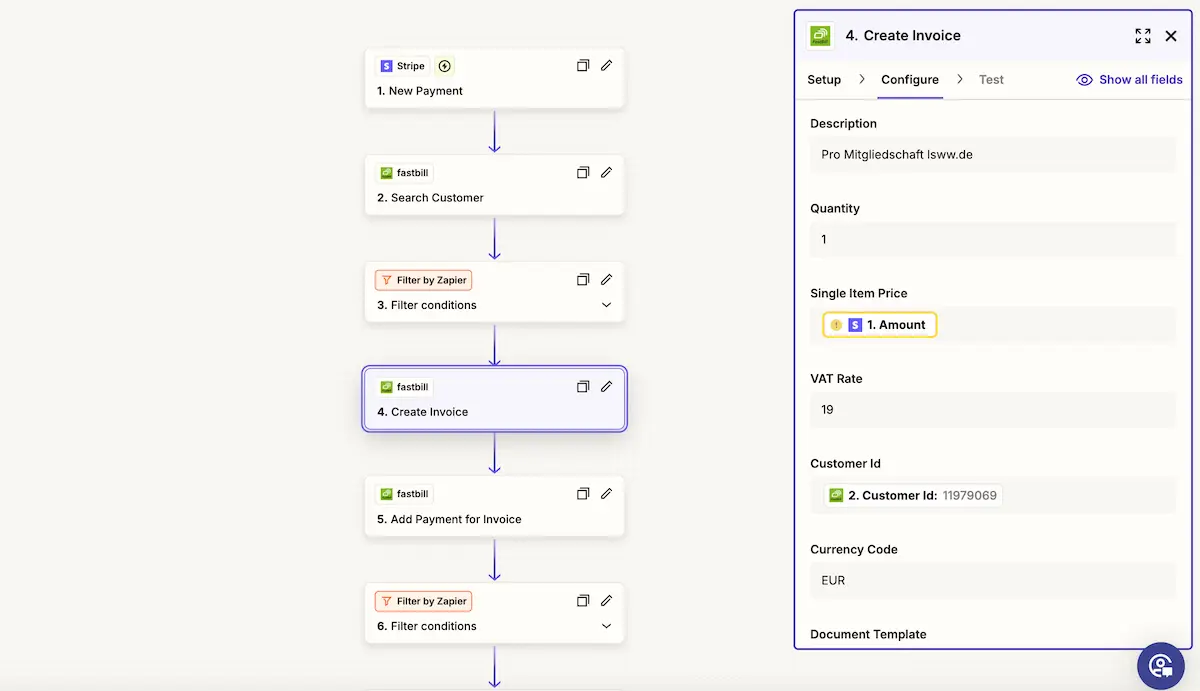 Zapier Workflow Rechnungen